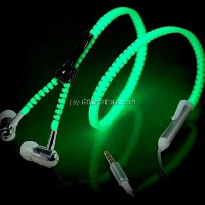 China 2017 Glowing Luminous Lightweight In-Ear Zipper Headphones Earbuds With Microphone For iPhone 6spiston Pro Earbuds Glow In The Dark for sale