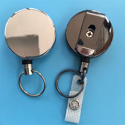 China High Quality Customized Reel/Carabiner Retractable ID Badge Attendance Cards 40MM Metal Card Printing Retractable Badge Holder for sale