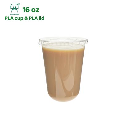 中国 Wholesale High Quality U Shape 16oz 500ml PET Clear Disposable Compostable Biodegradable Custom Single Wall Plastic Cups With Flat Lid 販売のため