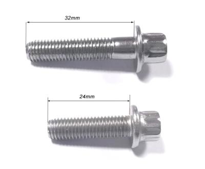 China Connecting Fasteners Carbon Stainless Steel Wheel Rim Bolt Hub Bolts M7*32 M7*24 Screws 12 Point Flange Bolt for sale