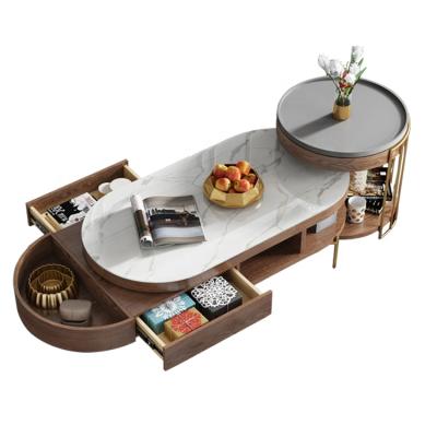 China Convertible Arabic Slide Top Coffee Table With Side Storage 2 Drawers Living Room Storage Coffee Table for sale