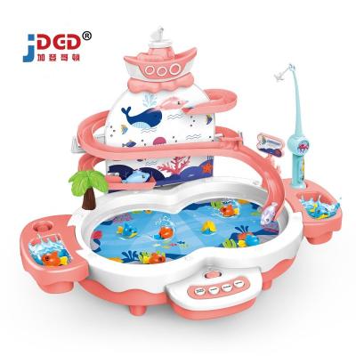 China Multifunctional Electric Battery Operated Plastic Educational Fish Sliding Track Game Magnetic Plastic Happy Fishing Toy for sale