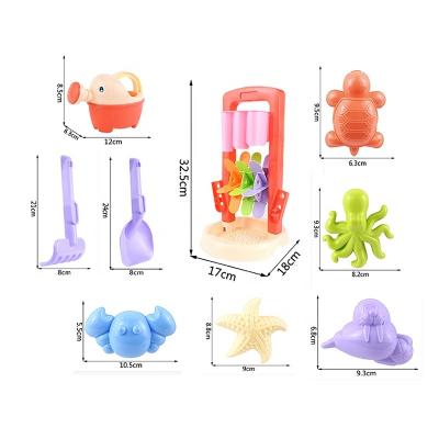 China Hot Sale Summer Outdoor Plastic Molds 9Pcs Sand Digging Tools Water Playground Kids Beach Toy Sets 92*38*69cm for sale