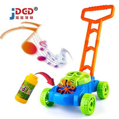 China Plastic Outdoor Games Push Hand Push Electronic Plastic Soap Maker Blowing Lawn Mower Bubble Toys Water Kids for sale