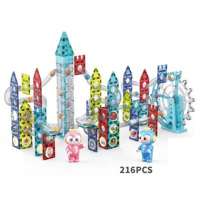 China Building Toy Colorful 216Pcs Magnetic Rod Building Track Tiles Marble Race Toy Blocks Set for sale