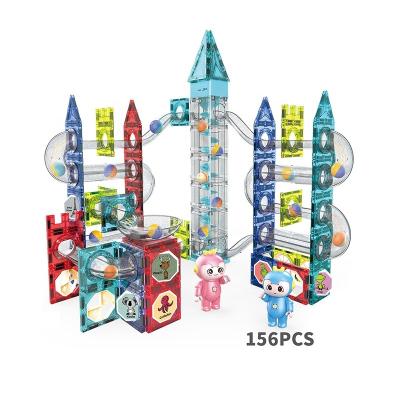 China Transparent Building Toy Plastic 3D 156Pcs Pipe Race Track Building Blocks For Kids Magnetic Tiles Marble Race for sale