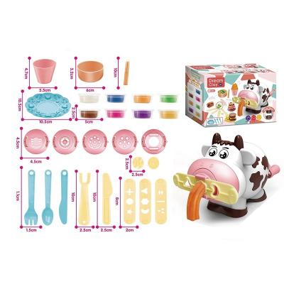 China Educational Cartoon Diy Multi Pretend Play Kitchen Game Color Mud Noodle Ice Cream Making Machine Clay Cow Toy 26*11.5*17cm for sale