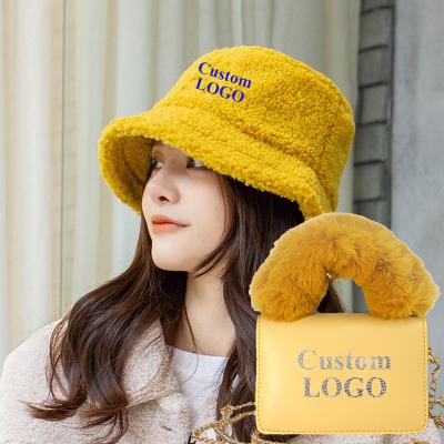 China Lady Custom Luxury Fashion Famous Designer Brands Handbags Matching N New York Y Fur Bucket Hat And Purses Bag And Hats Set for sale