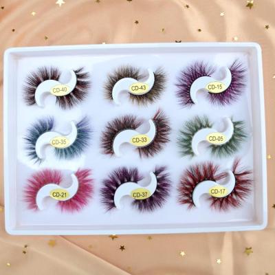 China Colored strip volume collection private label real mink eyelash of false 3d human colorful fluffy natural medium ultra fluffy natural soft lashes for sale