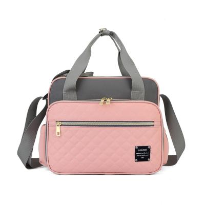 China Lequeen Anti Theft One Shoulder Mommy Diaper Bag Pink Gray Large Capacity Baby Diaper Maternity Bag For Baby Care Travel Bag for sale