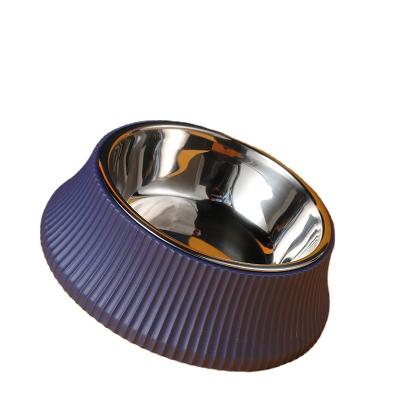 China New Stainless Steel Pet Products Solid Color Column Viable Roman Lined Bowl for Dog and Cat for sale