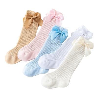 China 2022 breathable new spring and summer new baby girl thongs Spain big bow fashion cute girl Mesh Tube Socks Knee Loose thongs for sale