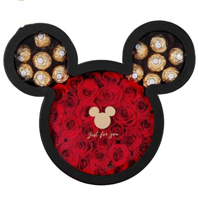 China Recyclable RM Mickey Flower Box Mickey Mouse Shape Eternal Preserved Flower Packing Box With Clear Lid for sale