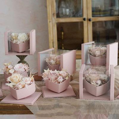 China RM Luxury Hot Sale Recyclable In Box Running Paper Flower Acrylic Flower Box Love Letters Packaging Box For Flower for sale