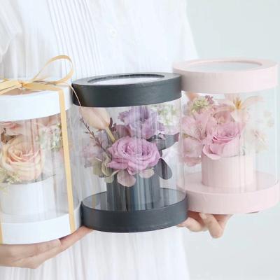 China Recyclable RM PVC Flower Boxes Clear With Custom Logo Round Flower Rose Box Printed Flower Carrier Box for sale