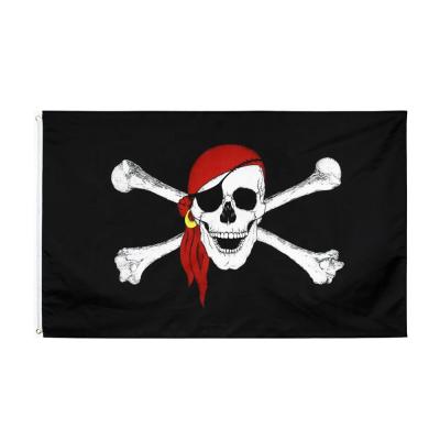 China OEM Available 1 PC Ready To Ship 3x5ft 90x150cm Red Scarf Bone Cross Pirate Flag for sale