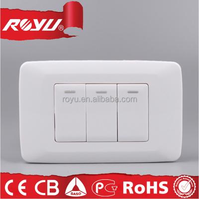 China PC LIDE S11K2-A SABS Approved Big Button 3gang South Africa Lamp Switch for sale