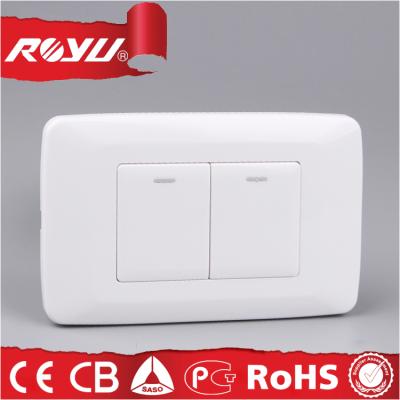 China 2 Gang 1 Way Switch, Standard Size Wall Switch Light, 16A 250V 120x70mm Home Electrical Switches for sale