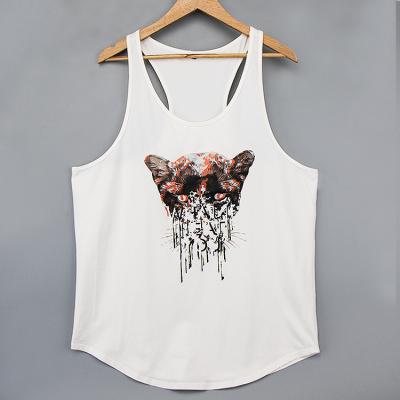 China Anti-pilling Mens Gym White Custom Animal Print Polyester Muscle Fitness Tank Top for sale