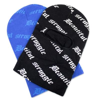 China JOINT Winter Men Custom One Hole Jacquard Full Face Cover 3 Hole Acrylic Knitted Embroidered Balaclava Ski Mask for sale