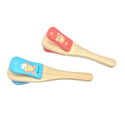 China Musical Toy Wooden Baby Beats Castanets Percussion Flamenco Musical Instrument Children Wooden Toys for sale