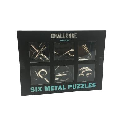 China Toy Professional Metal Brain Teaser Educational 6 in 1 Pcs IQ Metal Puzzle Set Storage for sale