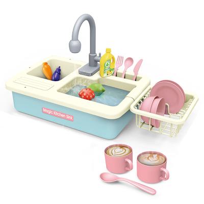 China Happy Non-Toxic Eco-Friendly Pretend Kitchen Sink Toys Set Water Cyclic Electric Rotating Faucet Mini Cooking Toys Kids Kitchen Set Toys For Child for sale