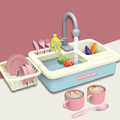 China Happy Eco-Friendly Non-Toxic Kitchen Sink Pretend Toys Set Electric Cyclic Water Rotating Faucet Mini Cooking Toys Kids Kitchen Set Toys For Kid for sale