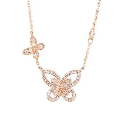 China Luxury Europe and America light butterfly necklace for women inlaid with 18K zircon rose gold choker for sale