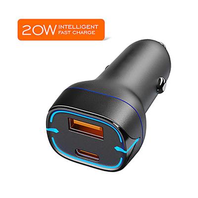 China 1x usb qc3.0 smart 20w type c and usb dual port fast car charger for car for sale