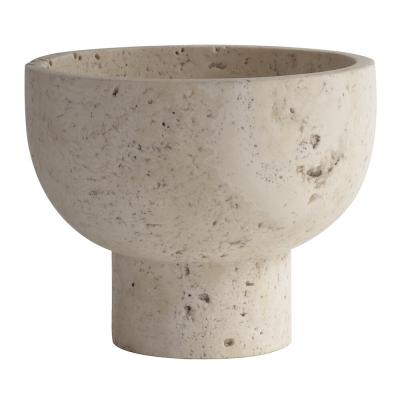 China Modern Natural Beige Travertine Home Decor Stone Fruit Bowl for sale