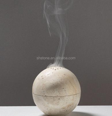 China Modern Custom Natural Stone Travertine Sphere Beige Censer for sale