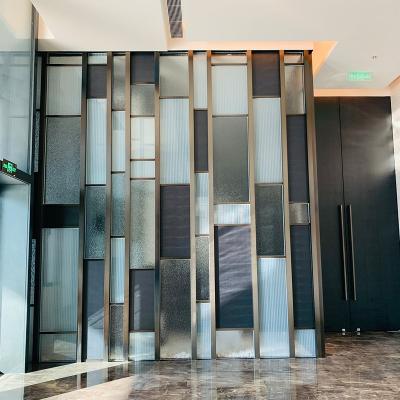 China Modern Custom Light Luxury Art Glass Wall Panel Stainless Steel Room Dividers Screens Room Dividers for sale