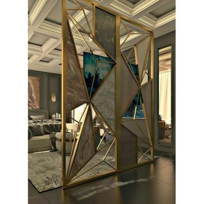 China Customized Luxury Aluminum Golden Room Divider Decorative American Modern Style Room Screen Divider Panel for sale