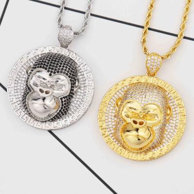 China SHAPE Fashion Jewelry Cool Gorilla Shape Zircon Diamond Pendant Necklace 18k Gold Plated Animal Jewelry Pendants Charms for sale