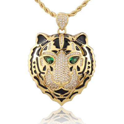 China Hiphop Fashion Plated 18k Gold Tiger Pendants For Necklace Jewelry Animal Pendant Charms Zircon Jewelry Necklaces for sale