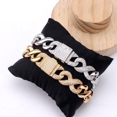 China Wholesale Jewelry High Quality Hiphop Hip Hop Fashion Male Cuban Link Bracelet Gold Plated Iced Out Cuban Set Bracelet whith for sale