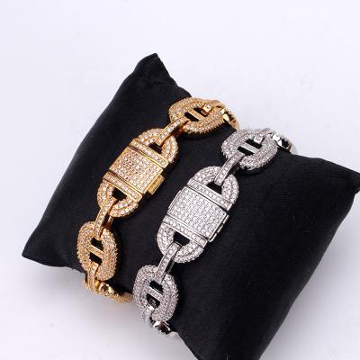 China Hiphop Fashion Hip Hop Jewelry High Quality 18k Gold Plated 12mm CZ Cuban Bracelet Mens Miami Link Chain Bracelet Men for sale