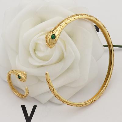 China Classic Snake Shape Fashion Jewelry Cuff Women Brass Bracelets Ring Set Jewelry 18k Gold Plated Jewelry Bangle for sale