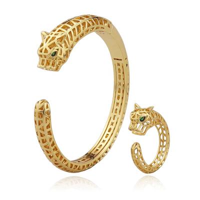 China Fashion panther cuff bracelet copper hollow ring set 18k gold plated fashion bracelets for jewelry for sale