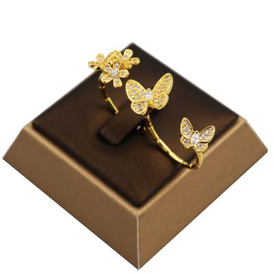 China Fashion Fashion 18k Gold Plated Jewelry Women Girl Jewelry Butterfly and Flower Finger Rings Gift Two Finger Rings Jewelry for sale