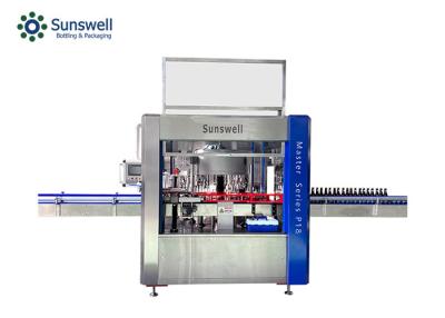 China Máquina de etiquetado rotatoria completamente automática de la etiqueta engomada del lado del tipo tres para las botellas en venta