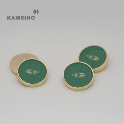 China KAMSING Dry Cleaning Cool Design- Embossed Logo Resin Leg Buttons On The Surface Metal For Women's Coat Shirt Button Accessories for sale