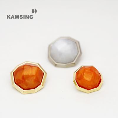 China New Design Hexagon Metal Button Inlaid Candy from Dry Cleaning KAMSING- Shape Colored Resin for Ladies' Shirts Clothing Material for sale