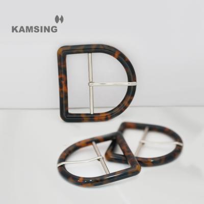 China Kamsing-Popularity Nickel Free Custom Design Brown Half Round Ring Buckles For Belt Adjustable Resin And Metal Buckle 50mm For Bags for sale