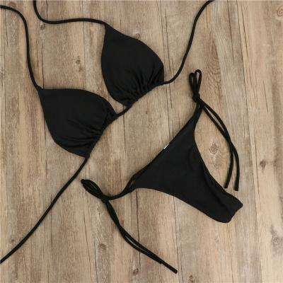 China Street style ladies solid bikini set new fashion women's swimsuit transparent strap simple sexy Biquini set casual thin thin beach wear 2022 for sale