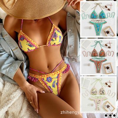 China 2022 Amazon three-point swimsuit strap swimsuit popular yellow bijini border non-toxic bikini new for sale