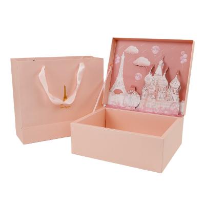 China Beautiful Design 3D Cards Solid Modeling Paper Boxes Wedding Gift Super High Grade Environmental Friendly Packaging For Girl Pink for sale