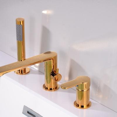 China Without Slide Bar UJIETE 2023 Brass GOLD Bathroom 3 Holes Hot And Cold Water Faucet Bathtub Basin Faucet for sale