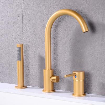 China Without Brass Brushed Single Hole Tub Shower Mount 3 Deck Gold Handle Cold Water Slide Bar Mixer Tap Modern Bathroom Hot Tub Faucets for sale